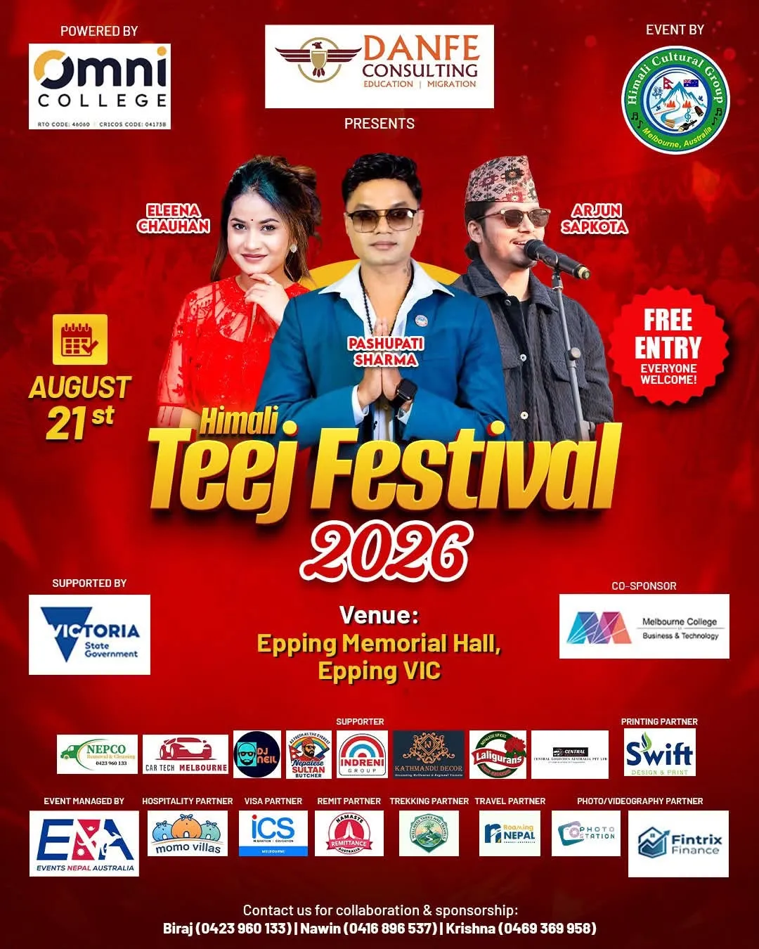 Teej Celebration in Epping to Feature Elina Chauhan, Arjun Sapkota and Pashupati Sharma 2026